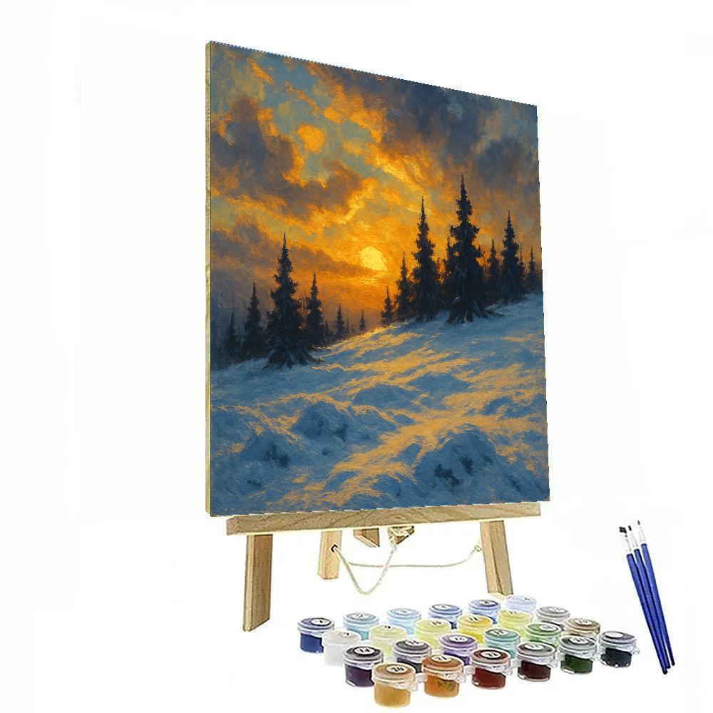 Sunset Ridge With Pine Silhouettes Numbered painting kits