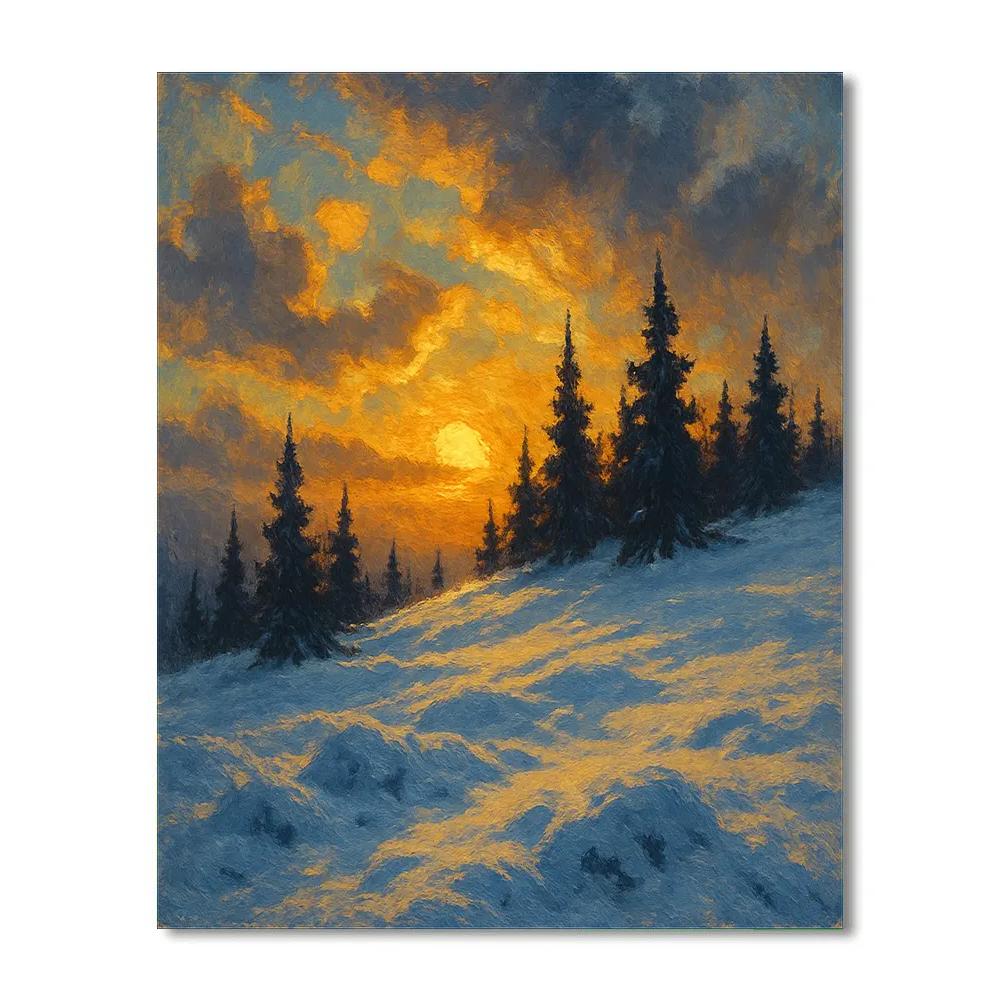 Sunset Ridge With Pine Silhouettes Numbered painting kits