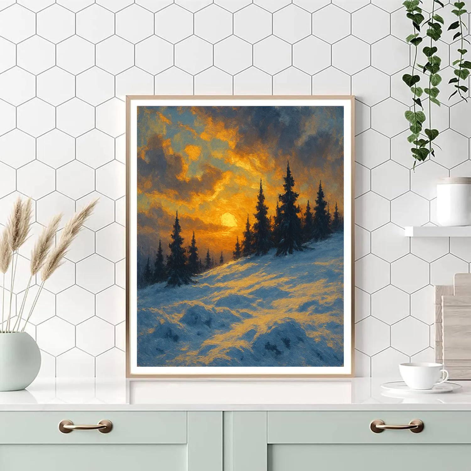 Sunset Ridge With Pine Silhouettes Numbered painting kits