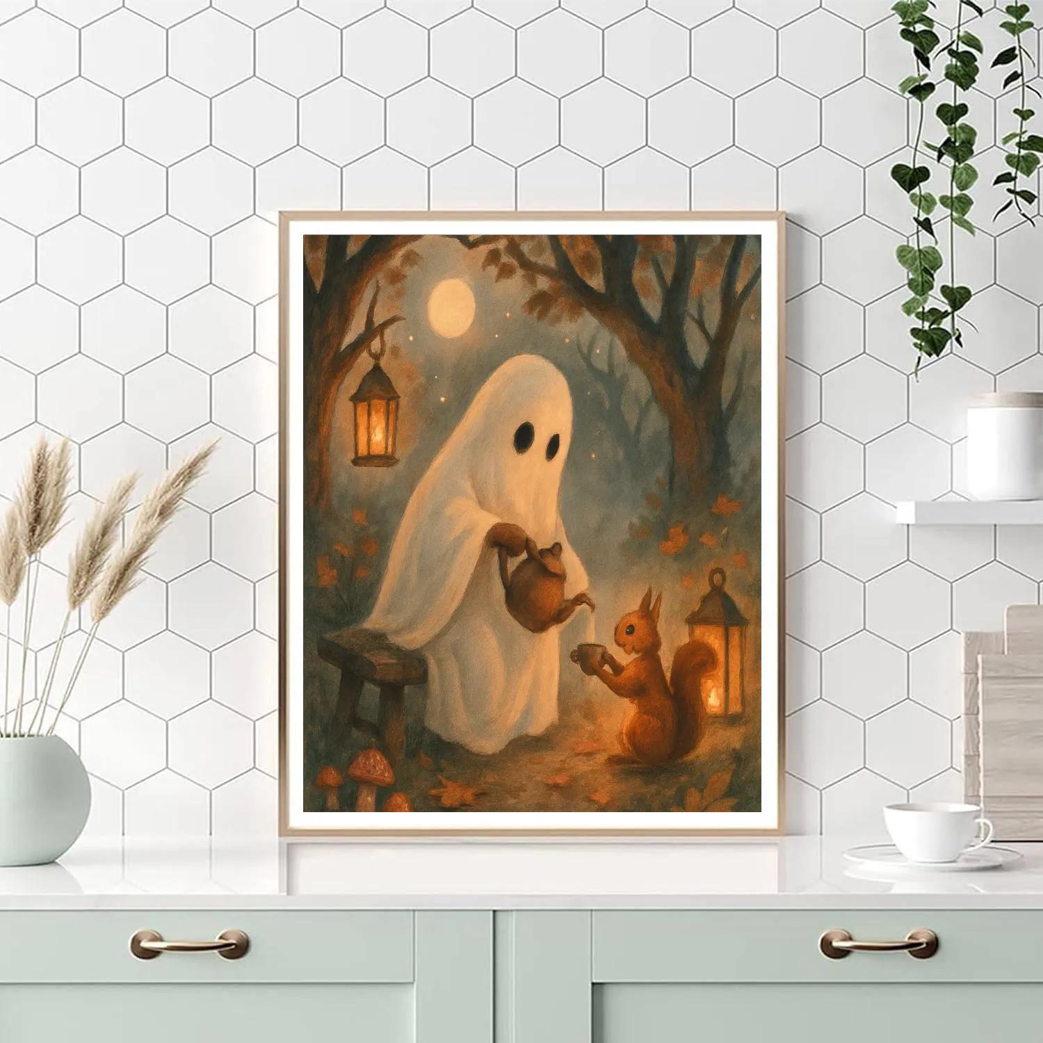 Ghostly Tea On The Garden Bench Painting by numbers kit