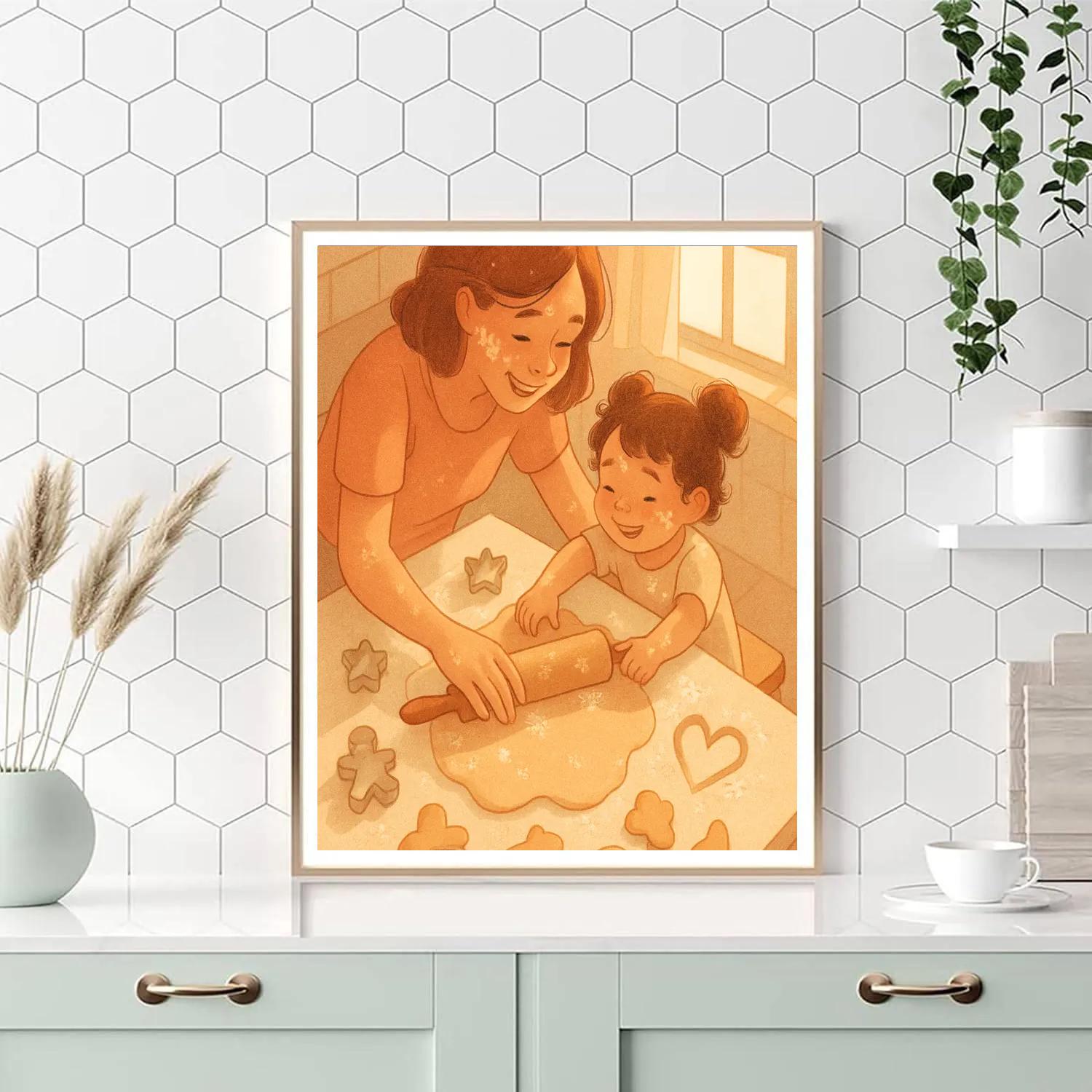 Mother Teaching Child To Bake Number painting