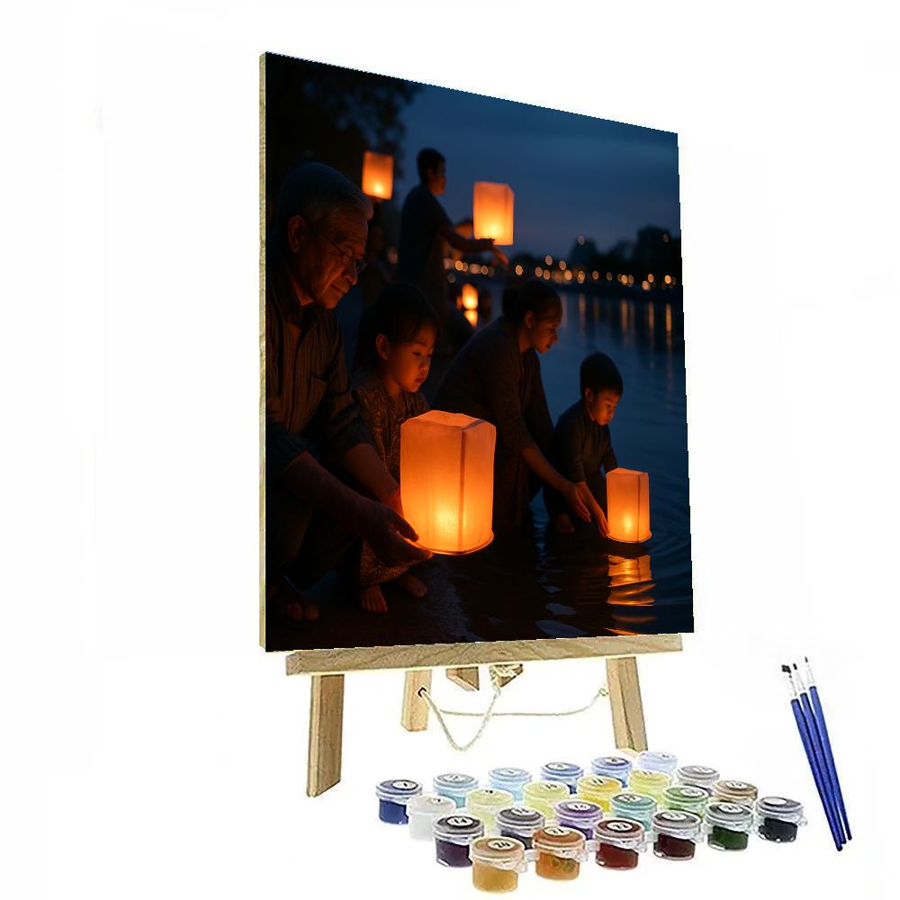 Moon Festival Lantern River Release painting number kit