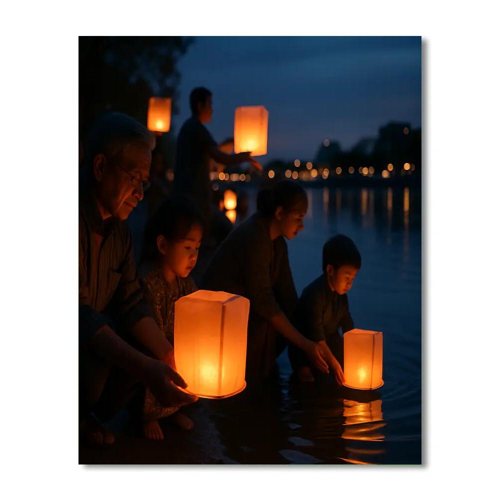 Moon Festival Lantern River Release painting number kit