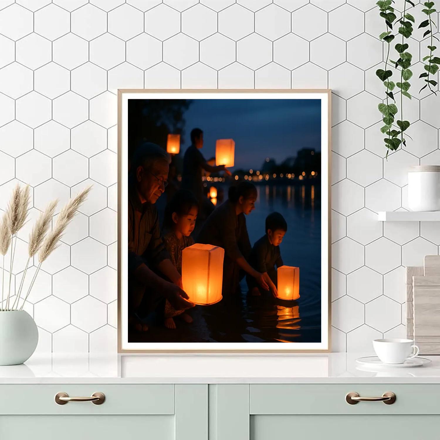 Moon Festival Lantern River Release painting number kit