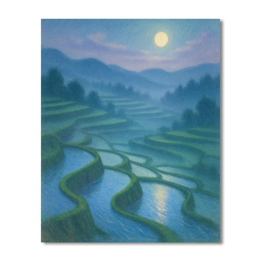 Moonlit Rice Terraces Number painting
