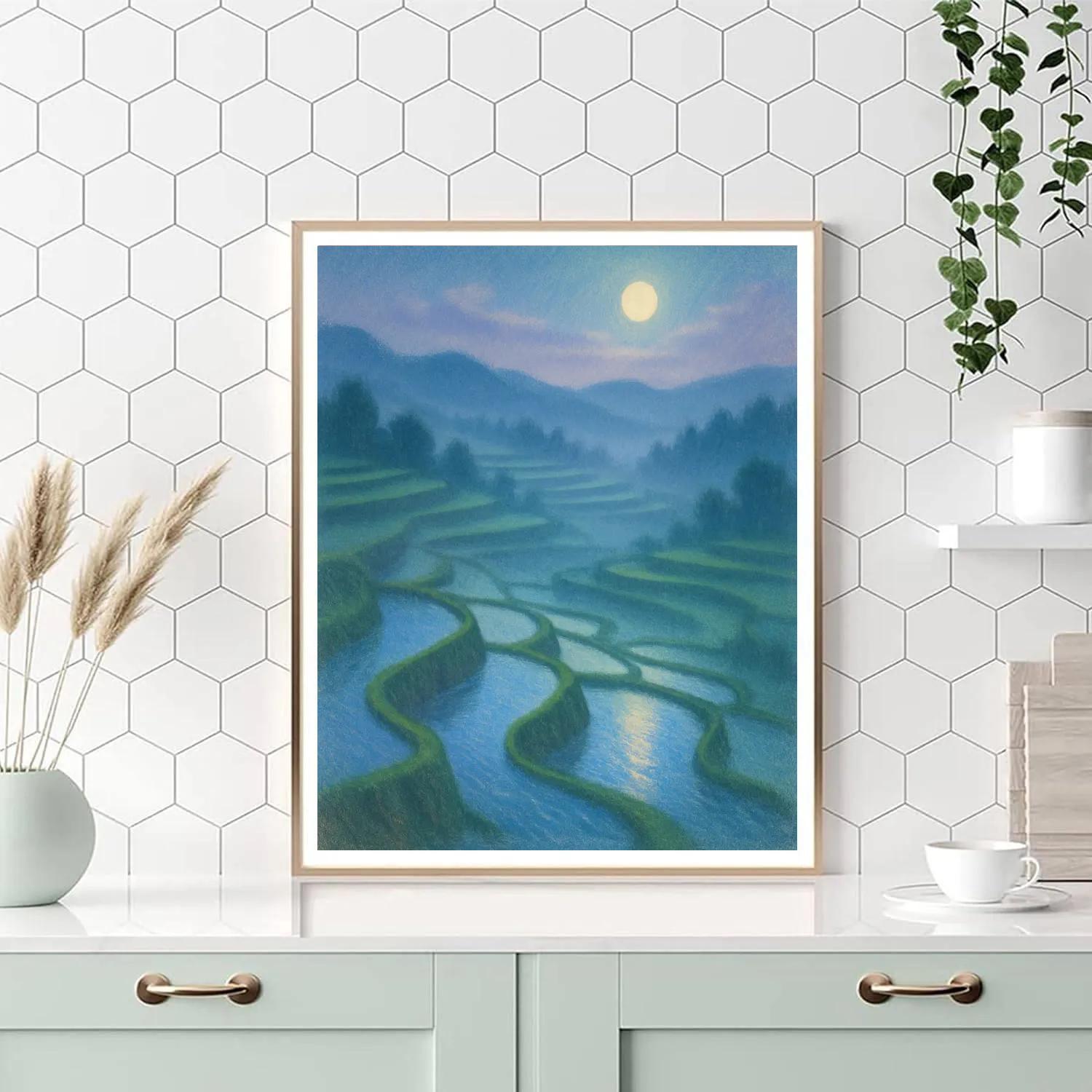 Moonlit Rice Terraces Number painting