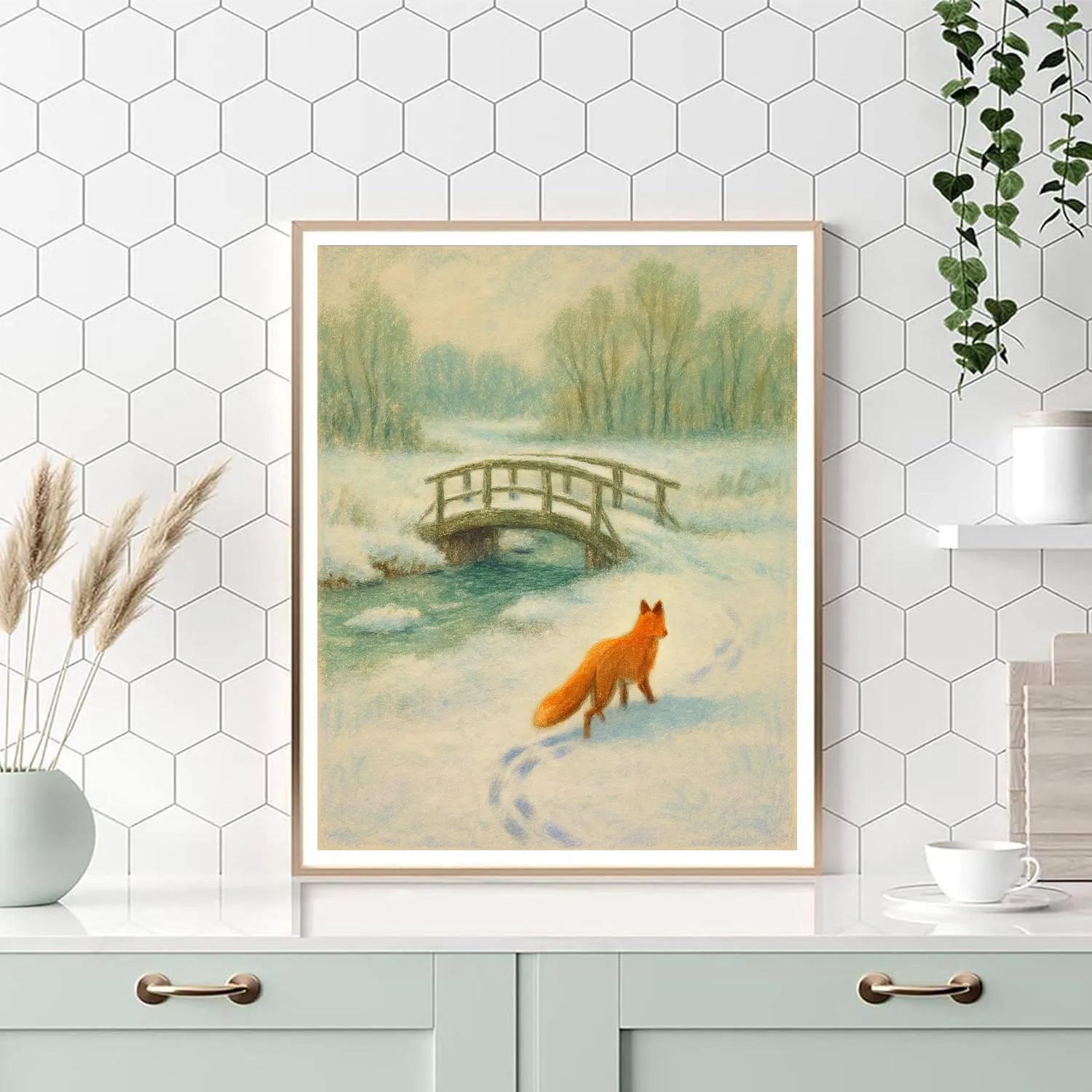 Fox Tracks Beyond The Frosted Bridge Painting by numbers kit