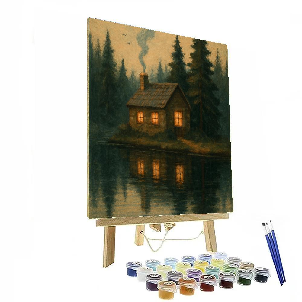 Pine Reflection Cottage View DIY paint by numbers