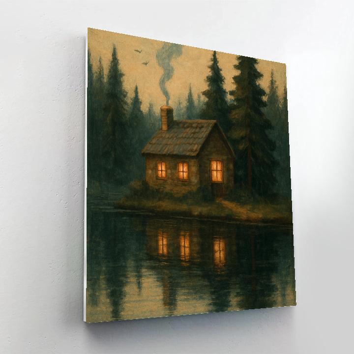 Pine Reflection Cottage View DIY paint by numbers