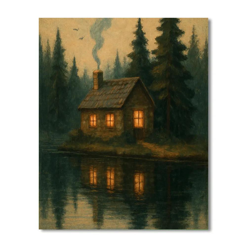 Pine Reflection Cottage View DIY paint by numbers