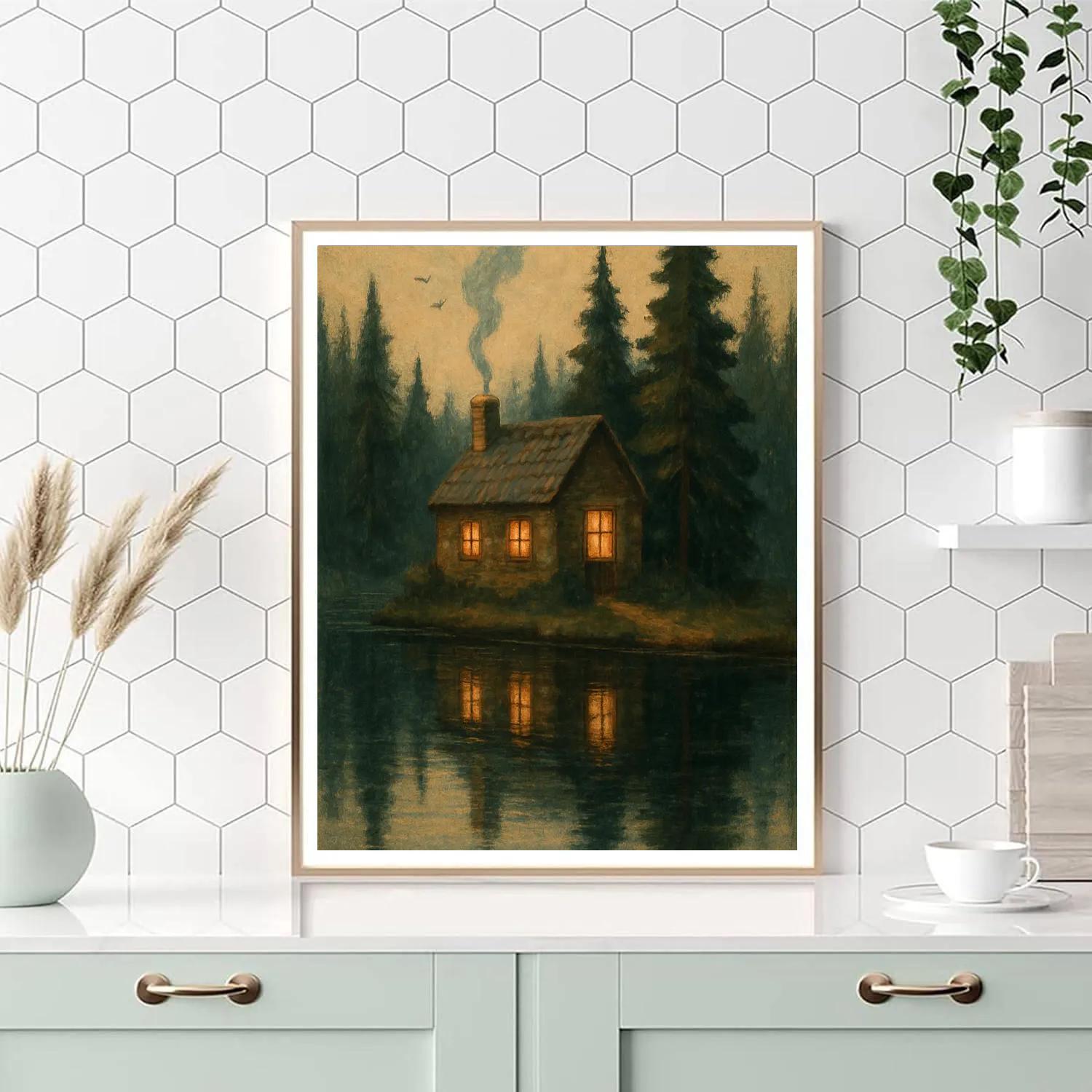 Pine Reflection Cottage View DIY paint by numbers