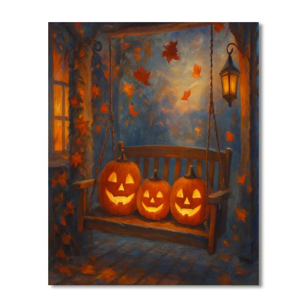 Porch Swing Pumpkin Quartet painting number kit