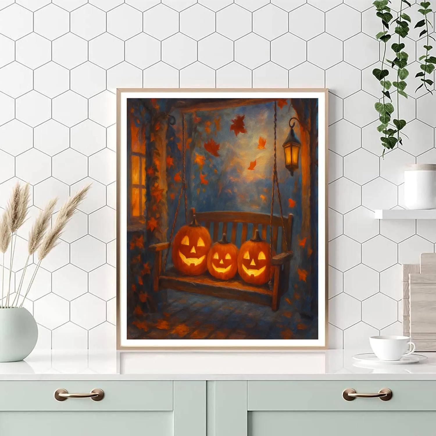 Porch Swing Pumpkin Quartet painting number kit