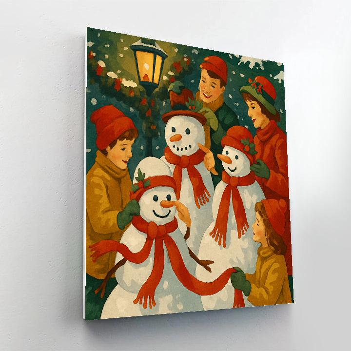 Ribboned Snowmen Painting by numbers kit
