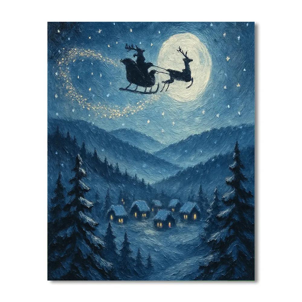 Sleigh Over Moonlit Fir Ridge Painting by numbers kit