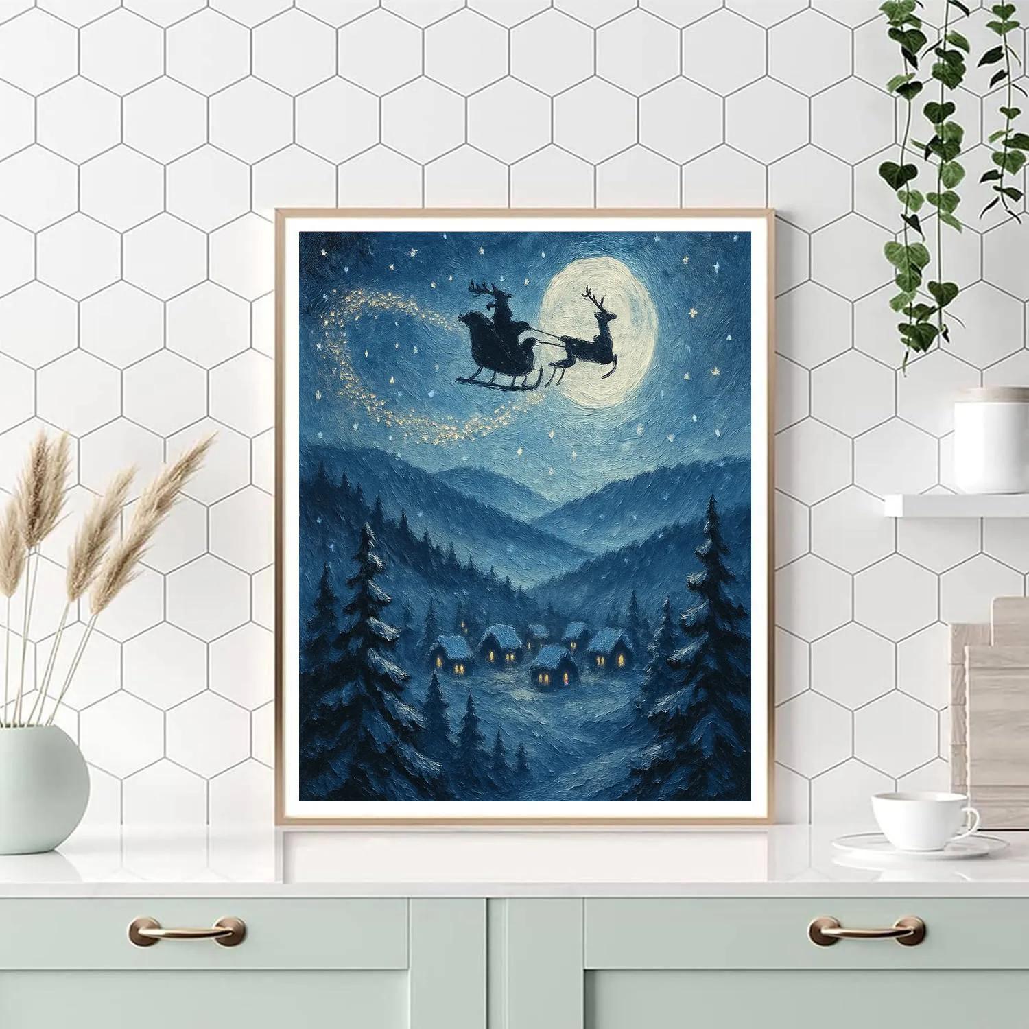 Sleigh Over Moonlit Fir Ridge Painting by numbers kit