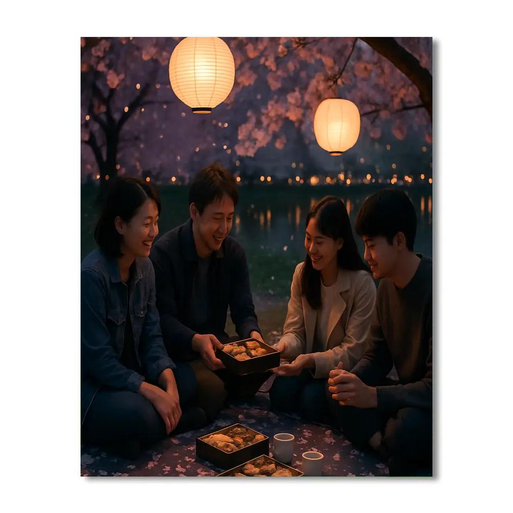Cherry Blossom Hanami Evening Picnic DIY paint by numbers