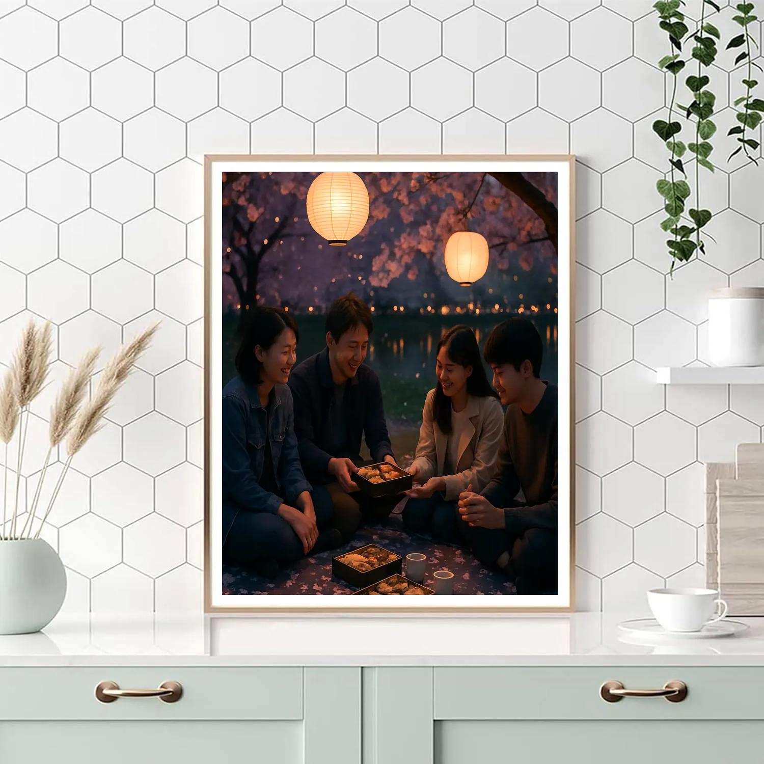 Cherry Blossom Hanami Evening Picnic DIY paint by numbers