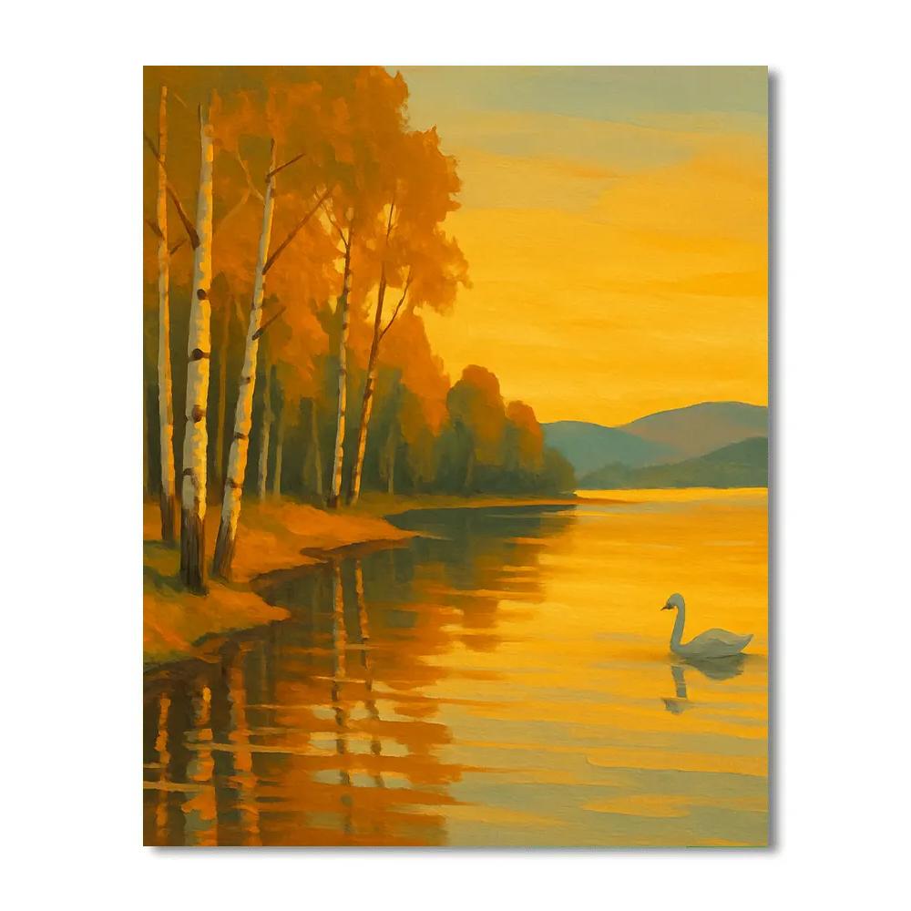Golden Sunset At Birch Hollow paint by number