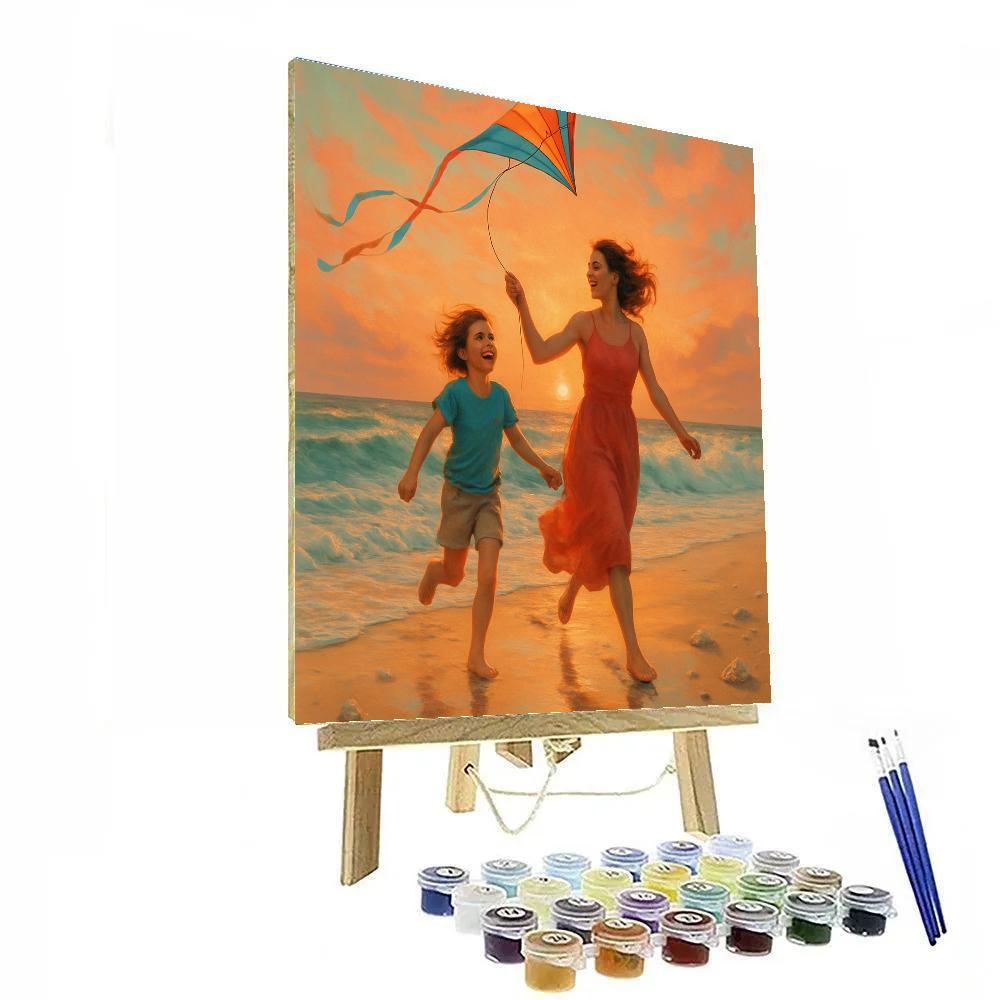 Seaside Stroll Mom With Child Kite Number painting