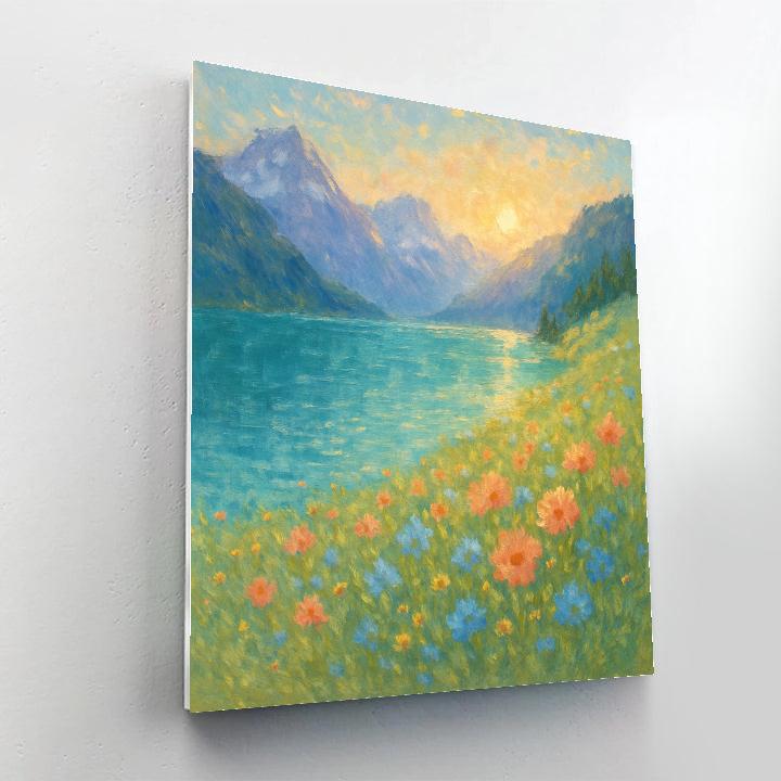 Sunlit Alpine Meadow And Turquoise Lake paint by number