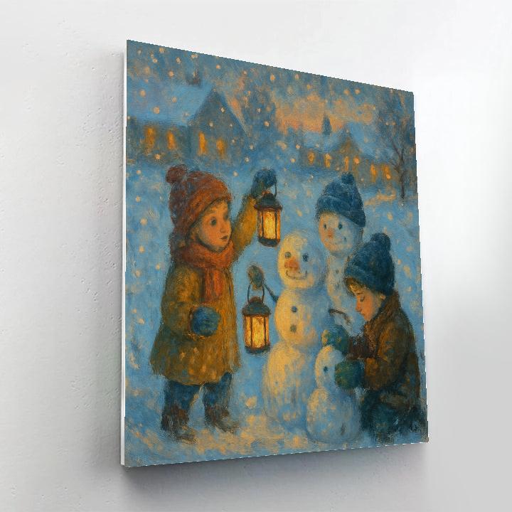 Children Making Lantern Snowmen DIY paint by numbers