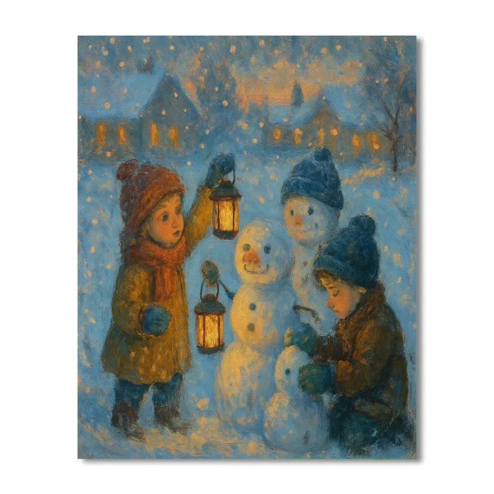 Children Making Lantern Snowmen DIY paint by numbers