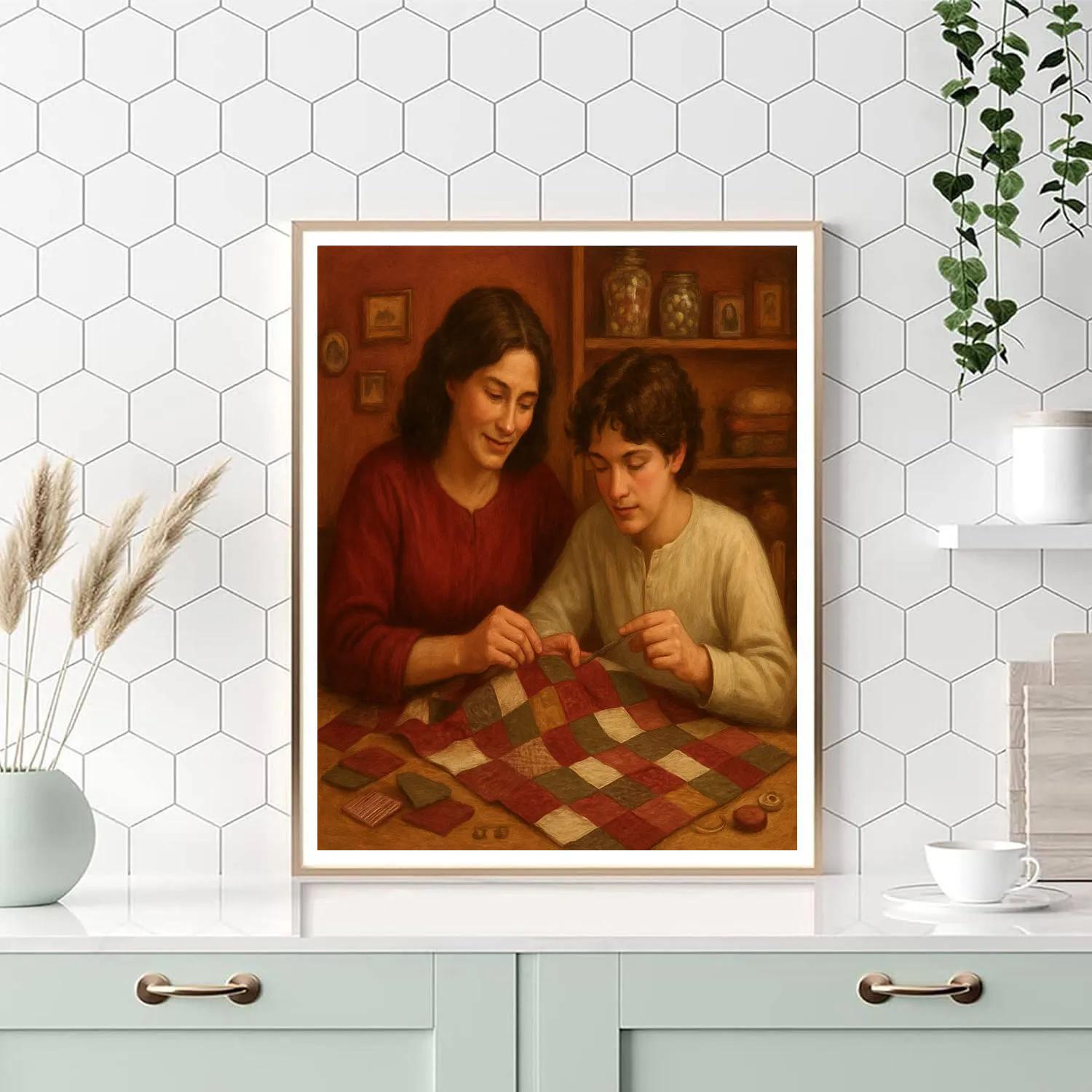 Mother And Teen Sewing Memories painting number kit