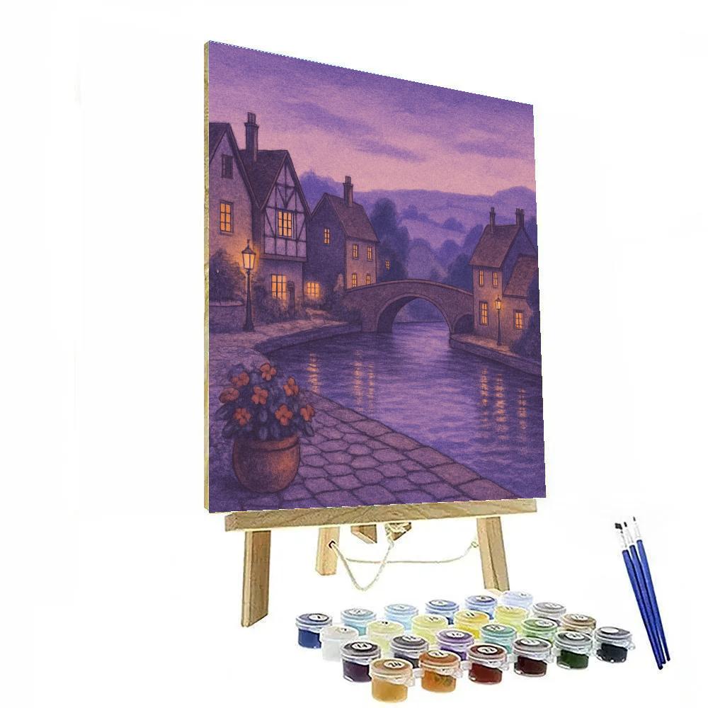 Quiet Village Under Violet Twilight Numbered painting kits