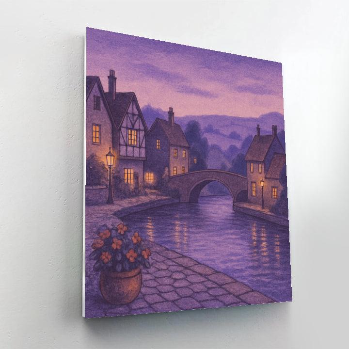 Quiet Village Under Violet Twilight Numbered painting kits