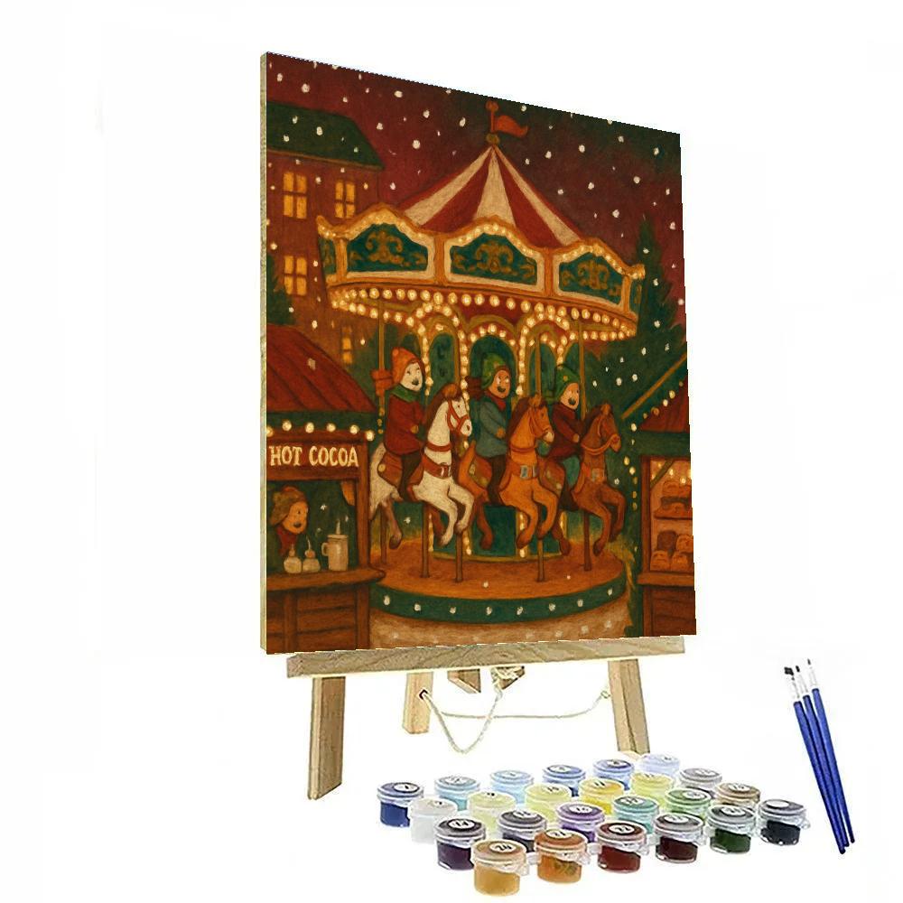 Carousel On A Snowy Market Square Painting by numbers kit