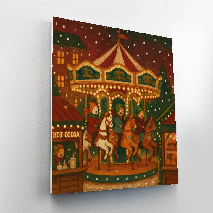 Carousel On A Snowy Market Square Painting by numbers kit