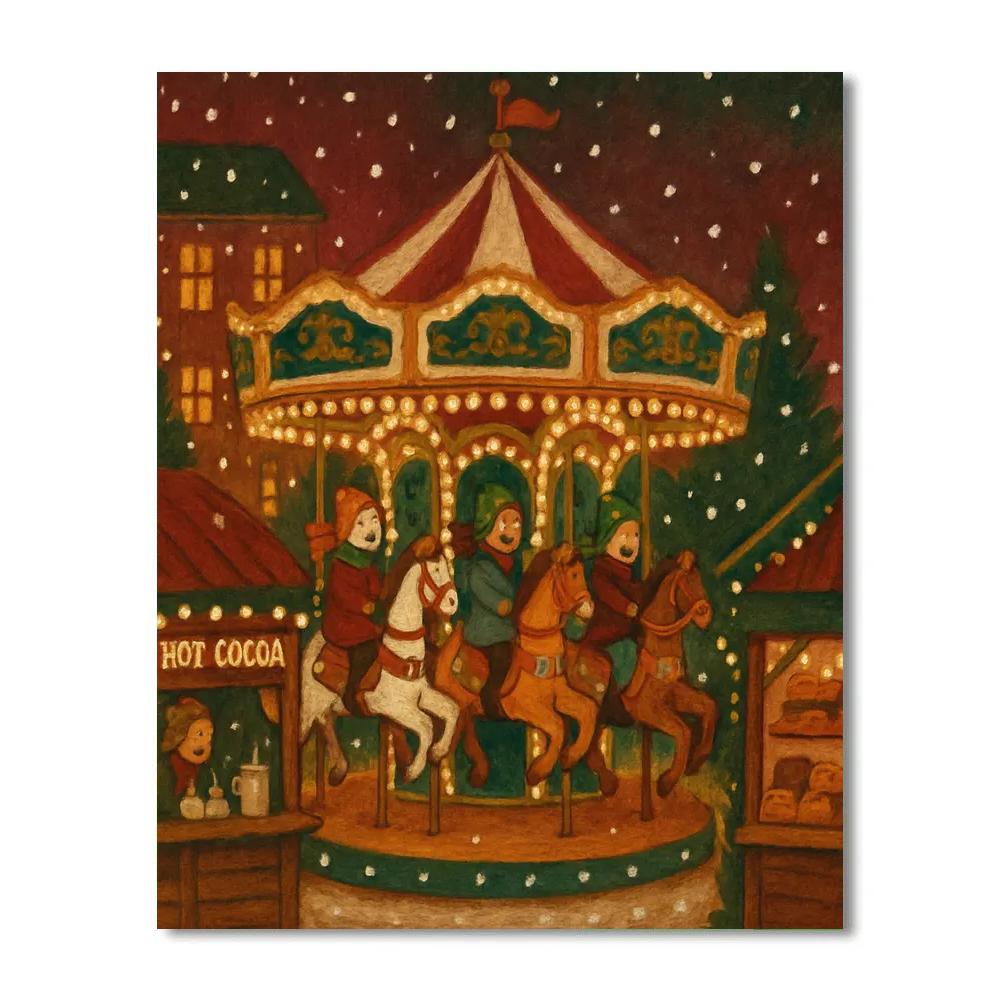 Carousel On A Snowy Market Square Painting by numbers kit
