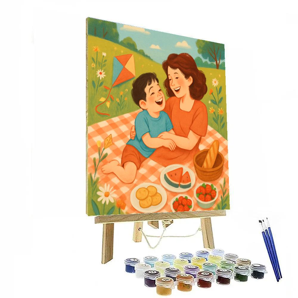Picnic Blanket Laugh With Mom And Son DIY paint by numbers