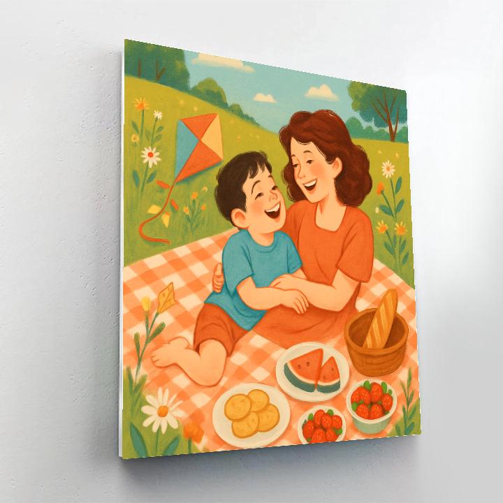 Picnic Blanket Laugh With Mom And Son DIY paint by numbers