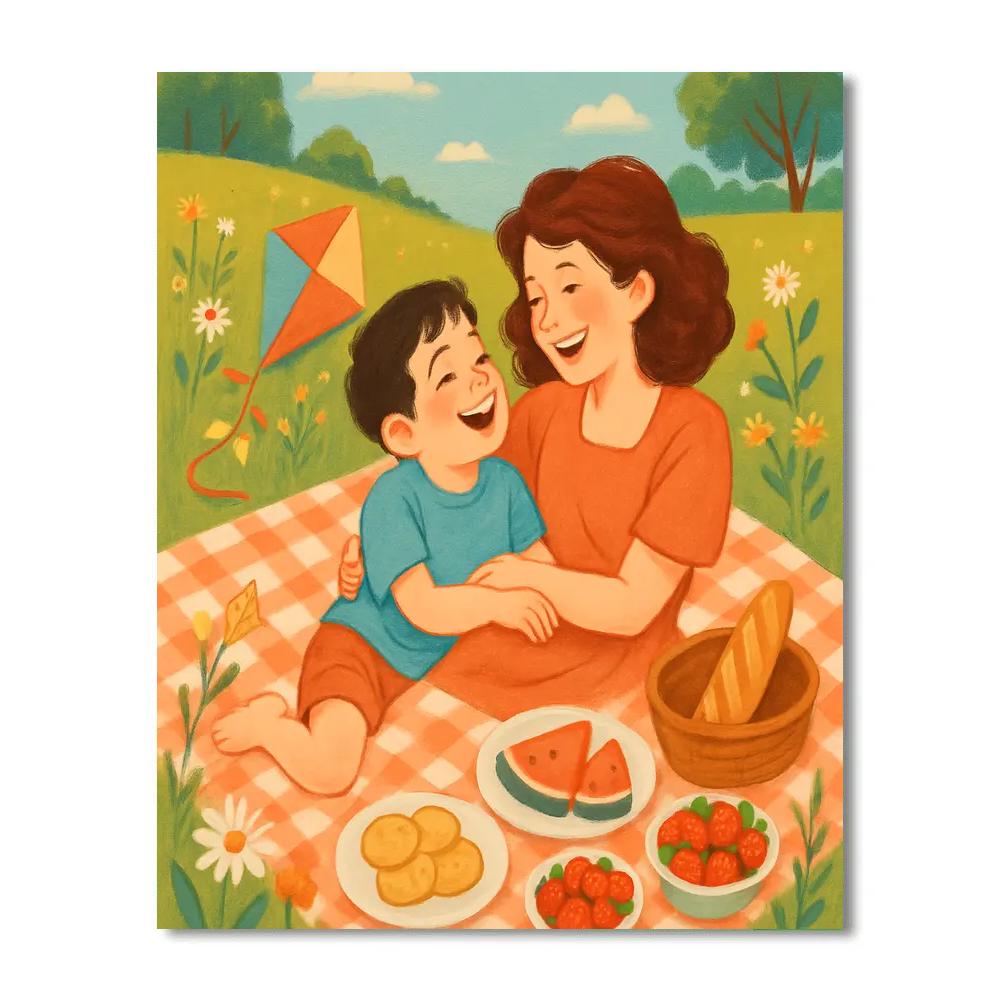 Picnic Blanket Laugh With Mom And Son DIY paint by numbers
