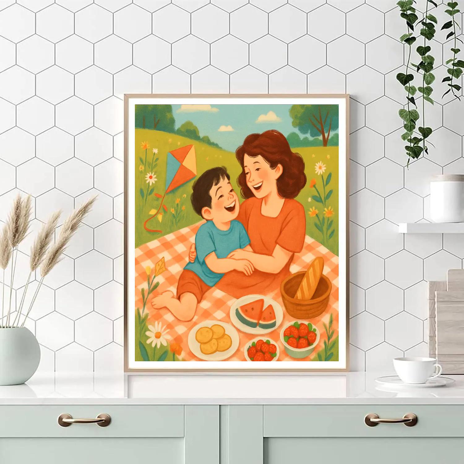 Picnic Blanket Laugh With Mom And Son DIY paint by numbers