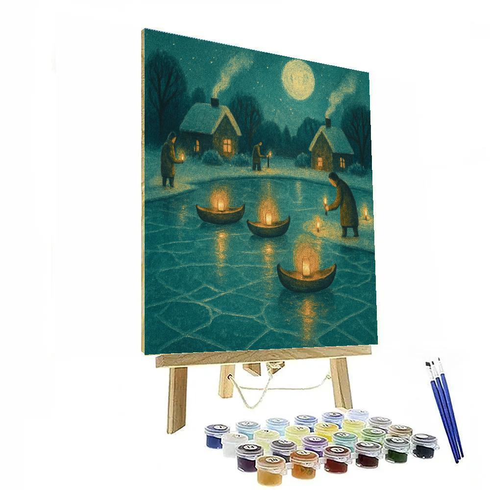 Quiet Pond With Lantern Boats Paint by numbers art