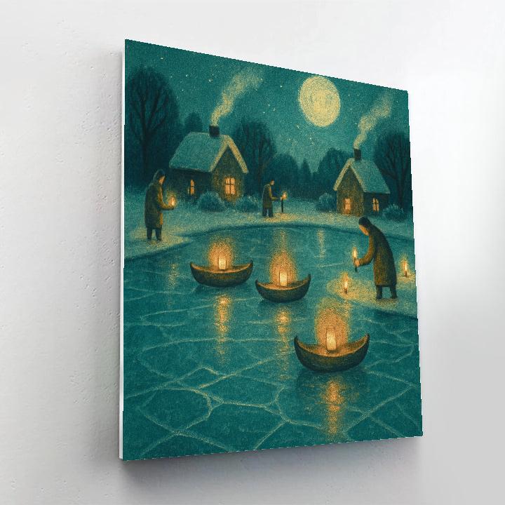 Quiet Pond With Lantern Boats Paint by numbers art
