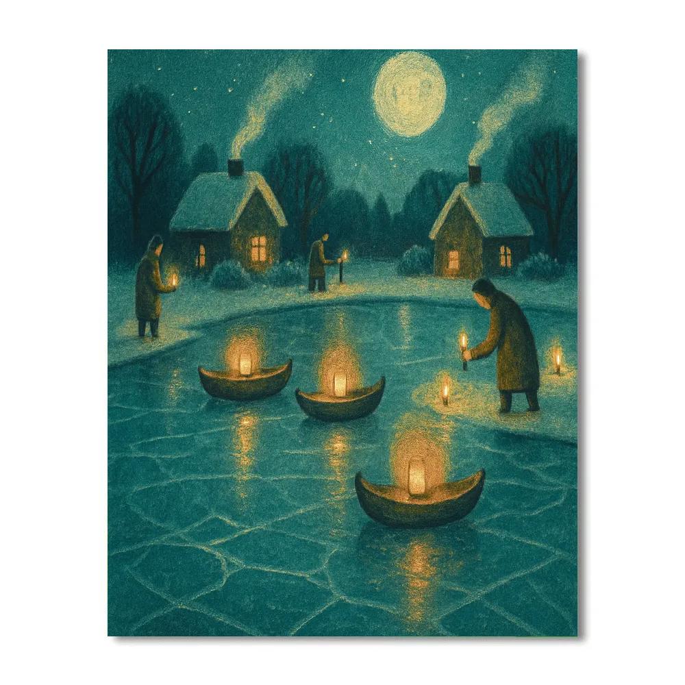 Quiet Pond With Lantern Boats Paint by numbers art