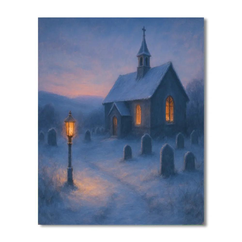 Quiet Churchyard At Frosty Dusk paint by numbers