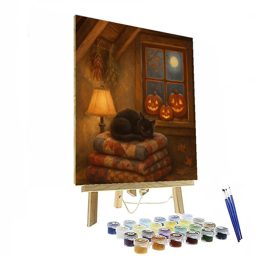 Cozy Attic Halloween Nook painting number kit