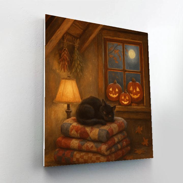 Cozy Attic Halloween Nook painting number kit