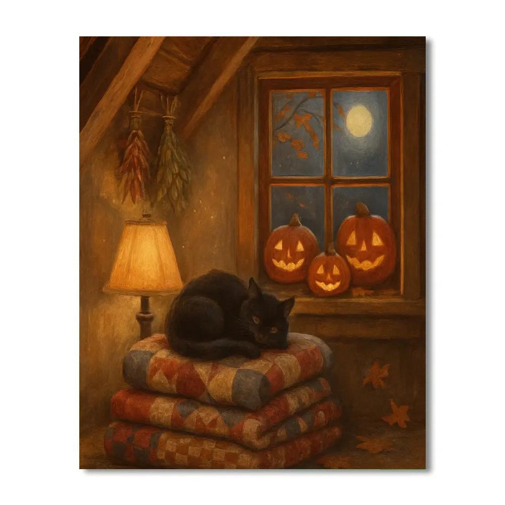 Cozy Attic Halloween Nook painting number kit
