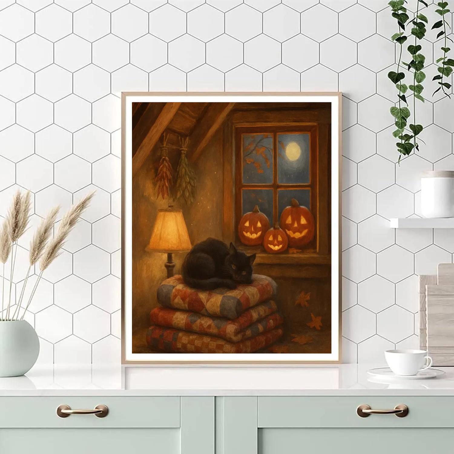 Cozy Attic Halloween Nook painting number kit