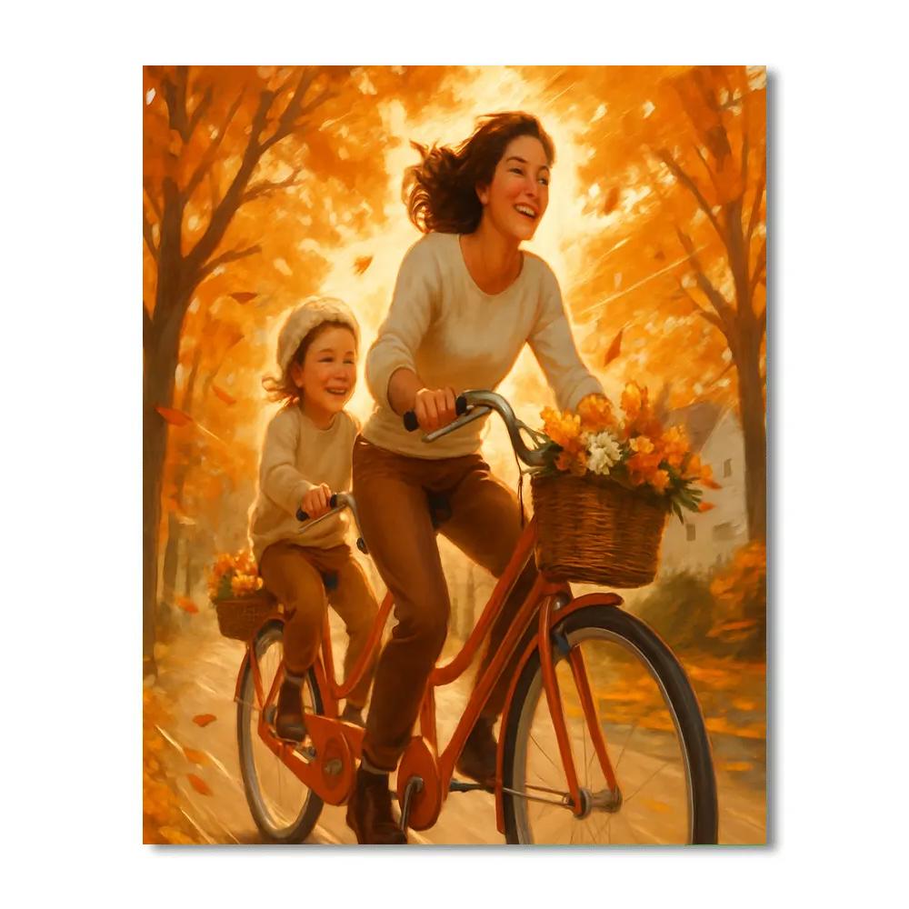 Mother And Child Bicycle Ride Together painting number kit