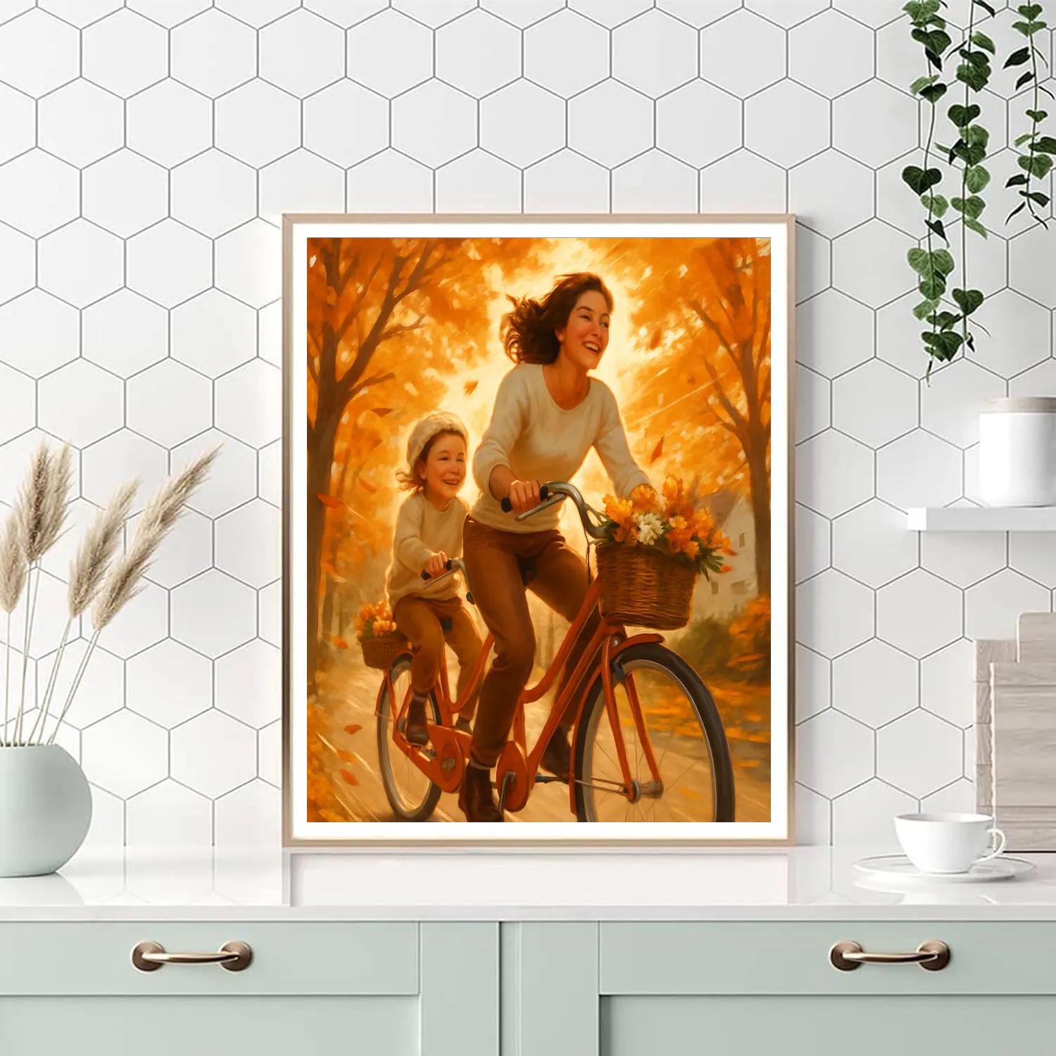 Mother And Child Bicycle Ride Together painting number kit
