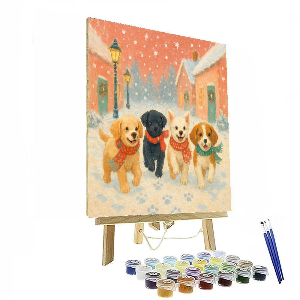 Puppy Parade In Snow Lane paint by color
