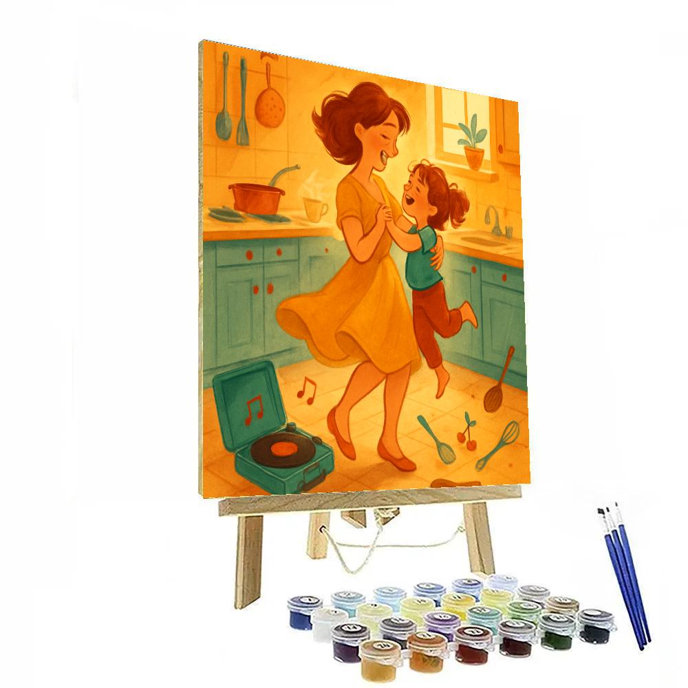 Mother And Child Dance In Kitchen painting number kit