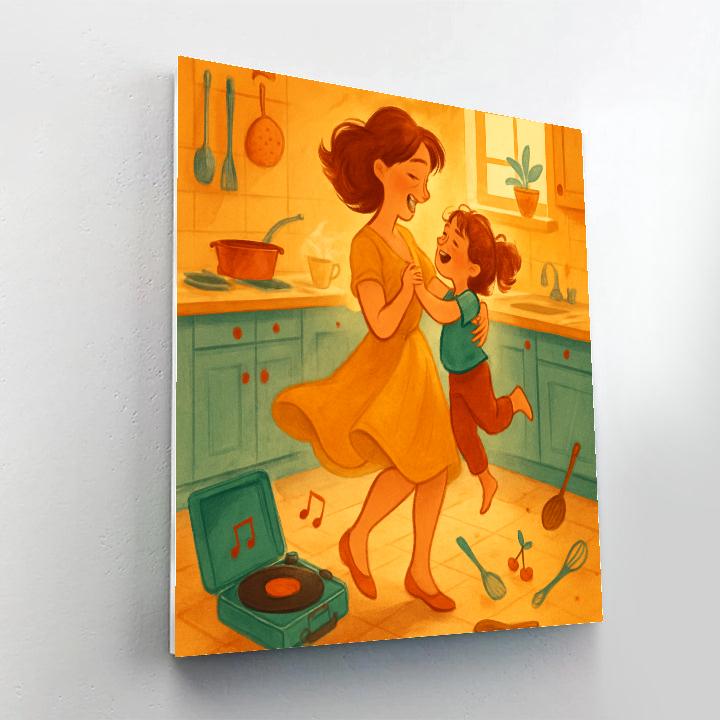 Mother And Child Dance In Kitchen painting number kit